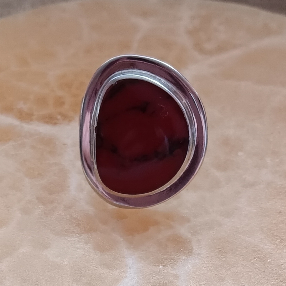 Silver Synthetic Red Stone Set Ring